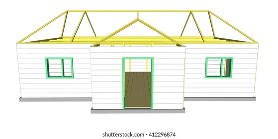 Vector 3d illustration Building under construction, workers and construction technical 2
