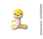 Vector 3d illustration of cartoon yellow snake isolated on background. Symbol of new year. Children