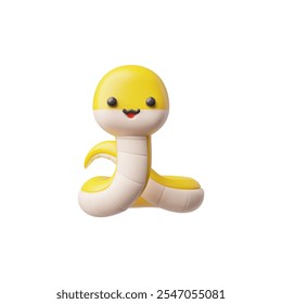 Vector 3d illustration of cartoon yellow snake isolated on background. Symbol of new year. Children's cute character for design. Zodiac animal. Plastic style. Rendering.