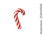 Vector 3D illustration of a Christmas lollipop stick on an isolated background. Candy stick with red stripes is a well-known symbol of the New Year and Christmas.