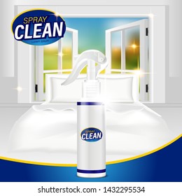 Vector 3d illustration  cleaner. Plastic spray bottle Liquid cleaning product 