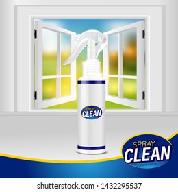 Vector 3d illustration  cleaner. Plastic spray bottle Liquid cleaning product 