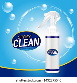 Vector 3d illustration  cleaner. Plastic spray bottle Liquid cleaning product 