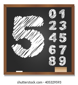 Ilustración vectorial 3D de concepto o conjunto conceptual o colección de letras en gris blanco, manuscritas, boceto o guijarros, fondo negro de pizarra escolar para la educación, la infancia, el arte, los niños