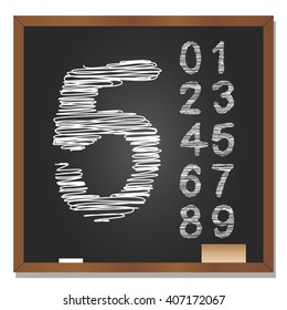 Ilustración vectorial 3D de concepto o conjunto conceptual o colección de letras en gris blanco, manuscritas, boceto o guijarros, fondo negro de pizarra escolar para la educación, la infancia, el arte, los niños