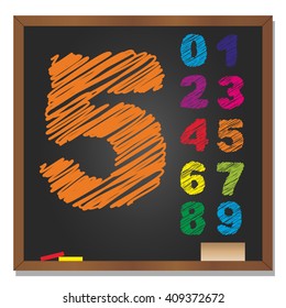 Ilustración vectorial 3D de concepto o conjunto conceptual o colección de colorantes manuscritos, dibujos o letras, fondo negro de pizarra escolar para la educación, la infancia, el arte o los niños
