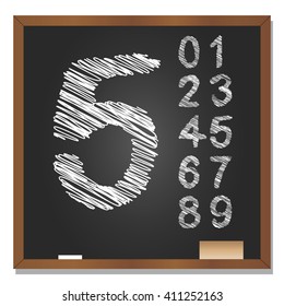 Vector 3D illustration of concept or conceptual set or collection of white grungy handwritten, sketch or scribble font, black school blackboard background for education, childhood, artistic, children