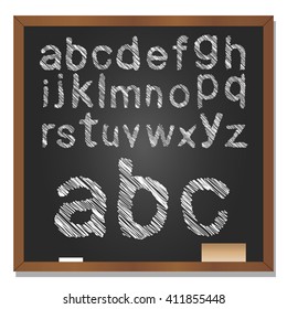 3D-Vektorgrafik von Konzepten oder Konzepten oder Sammlung von weißer, grungy handgeschriebener, mit Skizze oder mit Schreib oder Schrift beschrifteter Schrift, schwarzer Schulschwarz-Hintergrund für Bildung, Kindheit, Kunst, Kinder