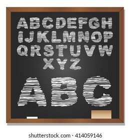 3D-Vektorgrafik von Konzepten oder Konzepten oder Sammlung von weißer, grungy handgeschriebener, mit Skizze oder mit Schreib oder Schrift beschrifteter Schrift, schwarzer Schulschwarz-Hintergrund für Bildung, Kindheit, Kunst, Kinder