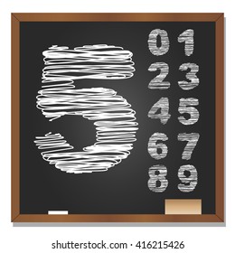Vector 3D illustration of concept or conceptual set or collection of white grungy handwritten, sketch or scribble font, black school blackboard background for education, childhood, artistic, children
