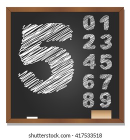 Ilustración vectorial 3D de concepto o conjunto conceptual o colección de letras en gris blanco, manuscritas, boceto o guijarros, fondo negro de pizarra escolar para la educación, la infancia, el arte, los niños