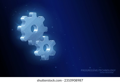 Vector 3d illustration of the concept of gears on a dark blue background, a symbol of cooperation, teamwork, union, interaction, management, in various fields.