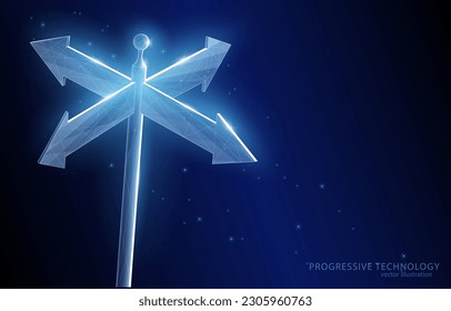 Vector 3d illustration concept of a pointer with arrows pointing in all four directions, a symbol of choice, direction of movement, development, goal, travel, tourism.