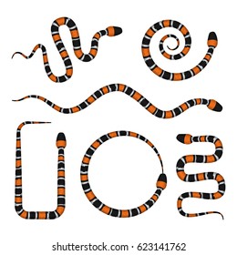 Vector 3d Illustration of Coral Snake or Micrurus Isolated on White Background. Serpent with Orange and Black Stripes