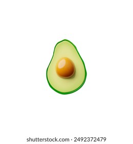 Vector 3D illustration depicting half an avocado with pit on a white isolated background. Avocado cut in half realistic icon. Healthy eating and vegetarianism. Exotic fruit. Cartoon style.