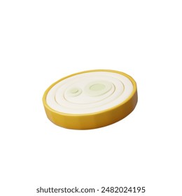 Ilustración de Vector 3D: rebanada de cebolla redonda detallada con cáscara. Recorte realista de anillos de cebolla sobre un fondo aislado, ideal para temas de dieta y cocina.