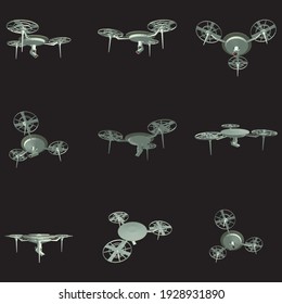 Vector 3D Illustration of a Drone. 9 Object Perspective View. CMYK Colors Without Gradient.
