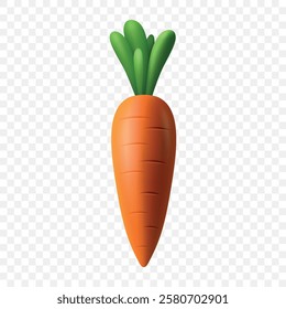 Vector 3d Illustration Of A Fresh Carrot With Green Leaves. Realistic Carrot Icon, Isolated Carrot. Healthy Organic Carrot Vegetable, Clipart, Cartoon Design