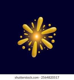 Vector 3D illustration of glowing yellow fireworks on isolated black background. Colorful explosion of firecrackers for party, celebration and festivals. Cartoon style.