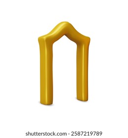 Vector 3d illustration of golden arched doorway. Arabic decor. Door or portal. Architectural element. Minimalistic shape. Isolated background. Cartoon style of layout. Side view.