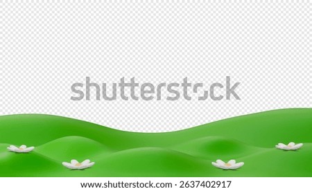 Vector 3D Illustration of Green Hills With Flowers on Transparent Background.