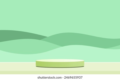 Podio redondo verde Vector, pedestal o plataforma, fondo para la presentación de productos cosméticos. podio 3d. Lugar de publicidad. Fondo de soporte de producto en blanco en colores pastel