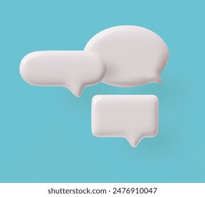 Vector 3D illustration with icons of three empty speech bubbles, ideal for visual design of SMS, chats and interests. Realistic design for clear messaging.