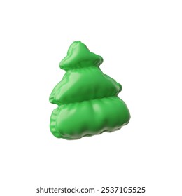 Ilustração em 3d vetorial com a imagem de um balão na forma de uma árvore verde de Natal. Forma abstrata insuflada para decoração. Símbolo tradicional do Ano Novo. Estilo de desenho animado.
