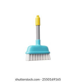 Vector 3d illustration with the image of a broom, for sweeping the floor. Cleaning tool. Cleaning services. Isolated element for design. Cartoon plastic style. Rendering.