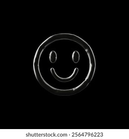 Vector 3D illustration of Inflatable figure in the form of a smiley in metallic color. Abstract shape. Smiling emoji. Retro-futurism Y2K. Chrome iridescent surface. Isolated black background.