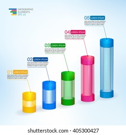 vector 3D  illustration infographic for statistics,  analytics, financial reports, presentation and web design with transparent growing graph multicolor. Infographic design template and marketing icon