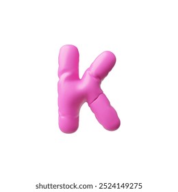 Vector 3D illustration with the letter K made in the form of a pink inflatable balloon. This letter is presented on an isolated white background, suitable for creative projects.