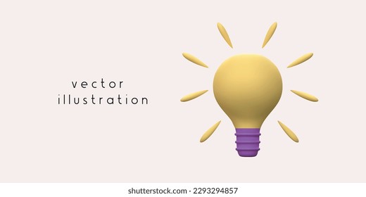 Vector 3D illustration of a light bulb. Feedback 3D render in purple and yellow.