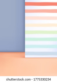 Vector 3D Illustration Minimal Pastel Studio Shot Background with Rainbow Stripe Pattern for Product Display.