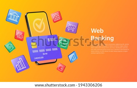 vector 3d illustration of mobile phone with check mark on screen. Digital financial services and online shopping.Internet banking. Access to money on a bank card through an application on a smartphone