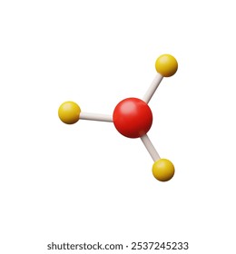 Vector 3d illustration of molecule in cartoon style with red and yellow balls. Scientific research in biology and chemistry. DNA molecule. Chemical biotechnology. Isolated background.