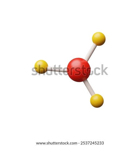 Vector 3d illustration of molecule in cartoon style with red and yellow balls. Scientific research in biology and chemistry. DNA molecule. Chemical biotechnology. Isolated background.