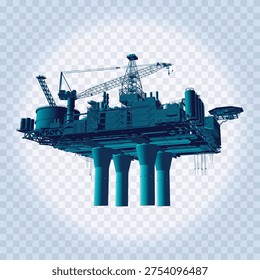 Vector 3D Illustration of a Offshore Rig Object Perspective View. RGB Colors.