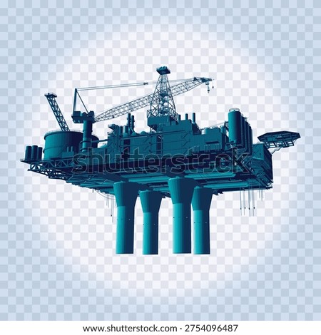 Vector 3D Illustration of a Offshore Rig Object Perspective View. RGB Colors.