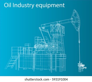 Vector 3D Illustration Of Oil Pump. Wire-frame Style
