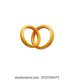 Ilustração em 3d vetorial de anéis de ouro emparelhados em fundo branco isolado. Casamento, família, conceito de noivado. Estilo de desenho animado. Anéis de joias. Ícone para design ou logotipo.