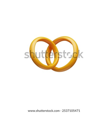 Vector 3d illustration of paired gold rings on isolated white background. Marriage, family, engagement concept. Cartoon style. Jewelry rings. Icon for design or logo.