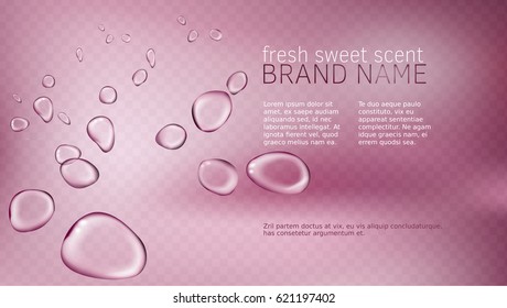 Vector 3D illustration pink poster with watery texture for advertising a moisturizing cosmetic product