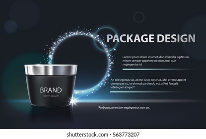 Vector 3D illustration for the promotion of cosmetic moisturizing premium product, matt black jar with the lid closed