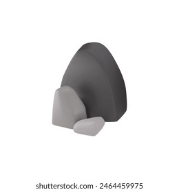 Vector 3D illustration of realistic rock formations. Detailed gray and black rocks or boulders to create natural landscapes. Isolated 3D textured illustration of geological rocks.