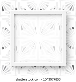 Vector 3d Illustration of Realistic Square Frame. White Blank Picture Frame Mockup Template on Ornamental Tribal Background