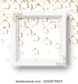 Vector 3d Illustration of Realistic Square Frame. White Blank Picture Frame Mockup Template on Modern Background