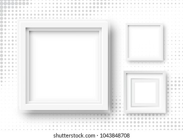 Vector 3d Illustration of Realistic Square Frames. White Blank Picture Frame Mockup Templates on Halftone Background