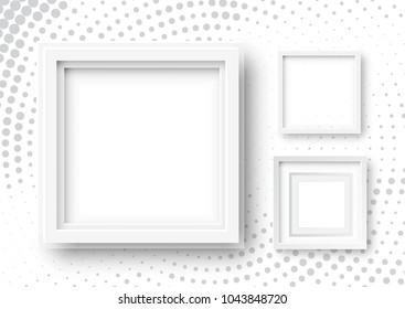 Vector 3d Illustration of Realistic Square Frames. White Blank Picture Frame Mockup Templates on Halftone Background