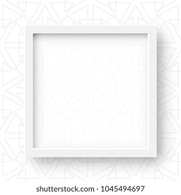 Vector 3d Illustration of Realistic Square Frame. White Blank Picture Frame Mockup Template on Ornamental Tribal Background